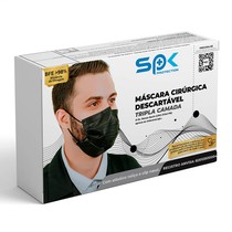 Máscara Descartável Tripla com Clipe Nasal Preta - SP PROTECTION